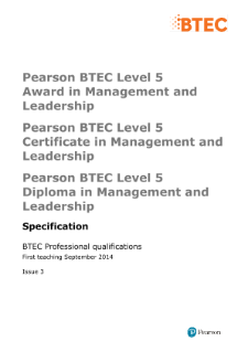 Pearson BTEC Level 5 Award in Management and Leadership specification