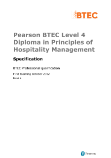 BTEC Level 4 Diploma in Principles of Hospitality Management specification
