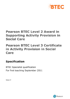 BTEC Level 2 Award in Supporting Activity Provision in Social Care specification