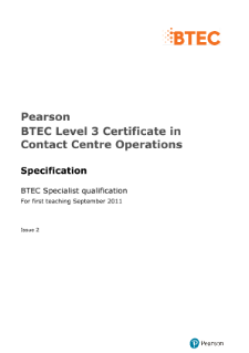 BTEC Level 3 Certificate in Contact Centre Operations specification