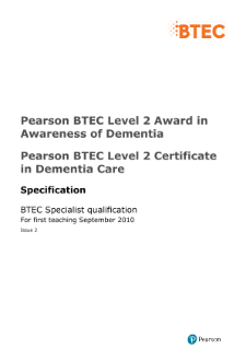 BTEC Level 2 Certificate in Dementia Care specification