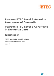 BTEC Level 3 Award in Awareness of Dementia specification