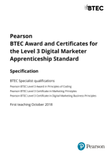 BTEC Award and Certificates for Level 3 Digital Marketer Apprenticeship Specification