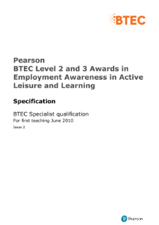 BTEC Level 3 Award in Employment Awareness in Active Leisure and Learning specification