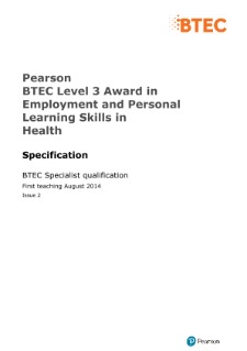 BTEC Level 3 Award in Employment and Personal Learning Skills in Health specification