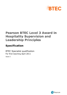 BTEC Level 3 Award in Hospitality Supervision and Leadership Principles specification