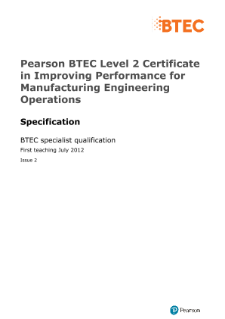 BTEC Level 2 Award in Improving Performance for Manufacturing Engineering Operations specification