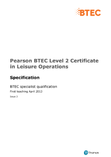 BTEC Level 2 Certificate in Leisure Operations specification
