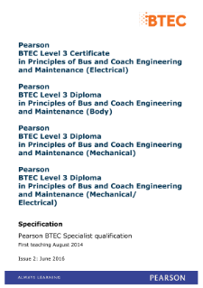 BTEC Level 3 Certificate in Principles of Bus and Coach Engineering and Maintenance (Electrical) specification