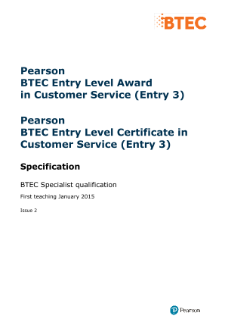 BTEC Entry Level Award in Principles of Customer Service specification