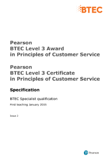 BTEC Level 3 Principles of Customer Service specification