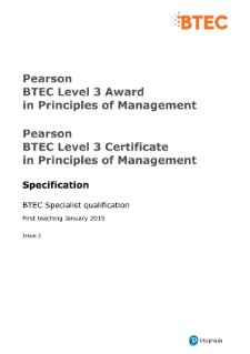 BTEC Level 3 Award in Principles of Management specification