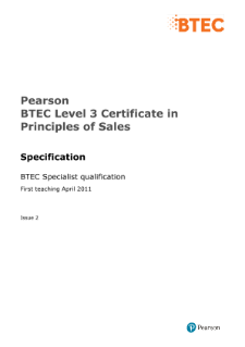 BTEC Level 3 Certificate in Principles of Sales specification