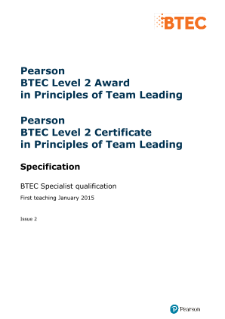 BTEC Level 2 Award in Principles of Team Leading specification