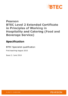 BTEC Level 2 Extended Certificate in Working in Hospitality and Catering (Food and Beverage Service) 