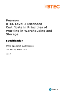 BTEC Level 2 Extended Certificate in Principles of Working in Warehousing and Storage specification