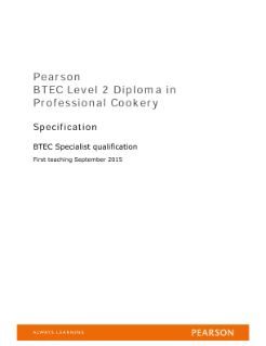Pearson BTEC Level 2 Diploma in Professional Cookery Specification