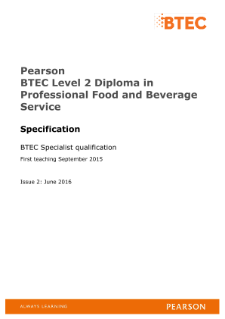 Pearson BTEC Level 2 Diploma in Professional Food and Beverage Service Specification