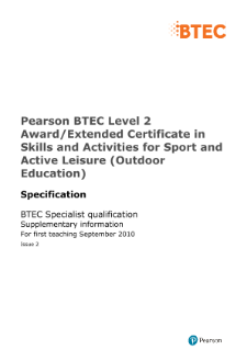 BTEC Level 2 Skills and Activities for Sport and Active Leisure (Outdoor Education) specification