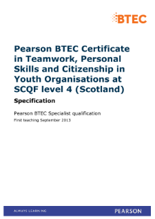 BTEC Level 4 Specialist in Teamwork, Personal Skills and Citizenship for Youth Organisations (Scotland) specification