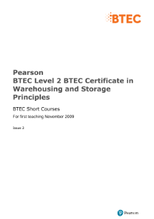 BTEC Level 2 Certificate in Warehousing and Storage Principles specification