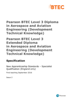 BTEC Level 3 Diploma in Aerospace and Aviation Engineering (Development Technical Knowledge) specification