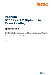 Specification - Pearson BTEC Level 2 Diploma in Team Leading
