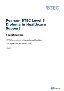 BTEC Level 3 Diploma in Healthcare Support specification