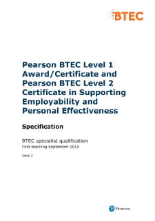 BTEC Level 2 Certificate in Supporting Employability and Personal Effectiveness specification