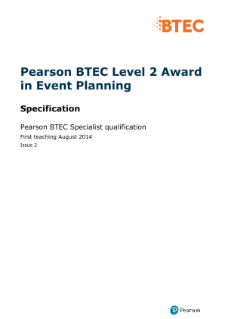 BTEC Level 2 Award in Event Planning specification