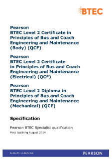 BTEC Level 2 Certificate in Principles of Bus and Coach Engineering and Maintenance (Mechanical) specification