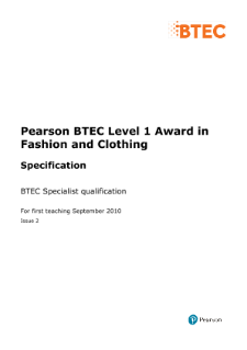 BTEC Level 1 Fashion and Clothing specification