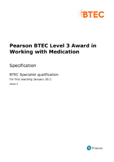 BTEC Level 3 Award in Working with Medication specification