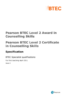 BTEC Level 2 Counselling Skills specification