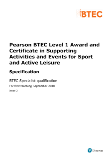 BTEC Level 1 Supporting Activities and Events for Sport and Active Leisure specification