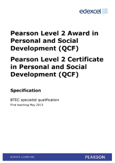 Pearson Edexcel Level 2 Personal and Social Development specification