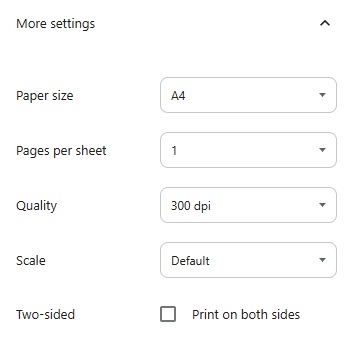 Printing test answer sheets settings