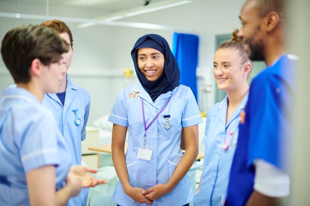 Young student nurses chatting
