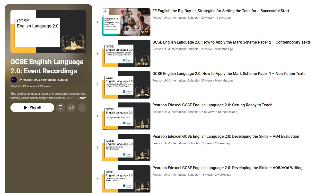 Capture of videos on the GCSE 2.0 playlist