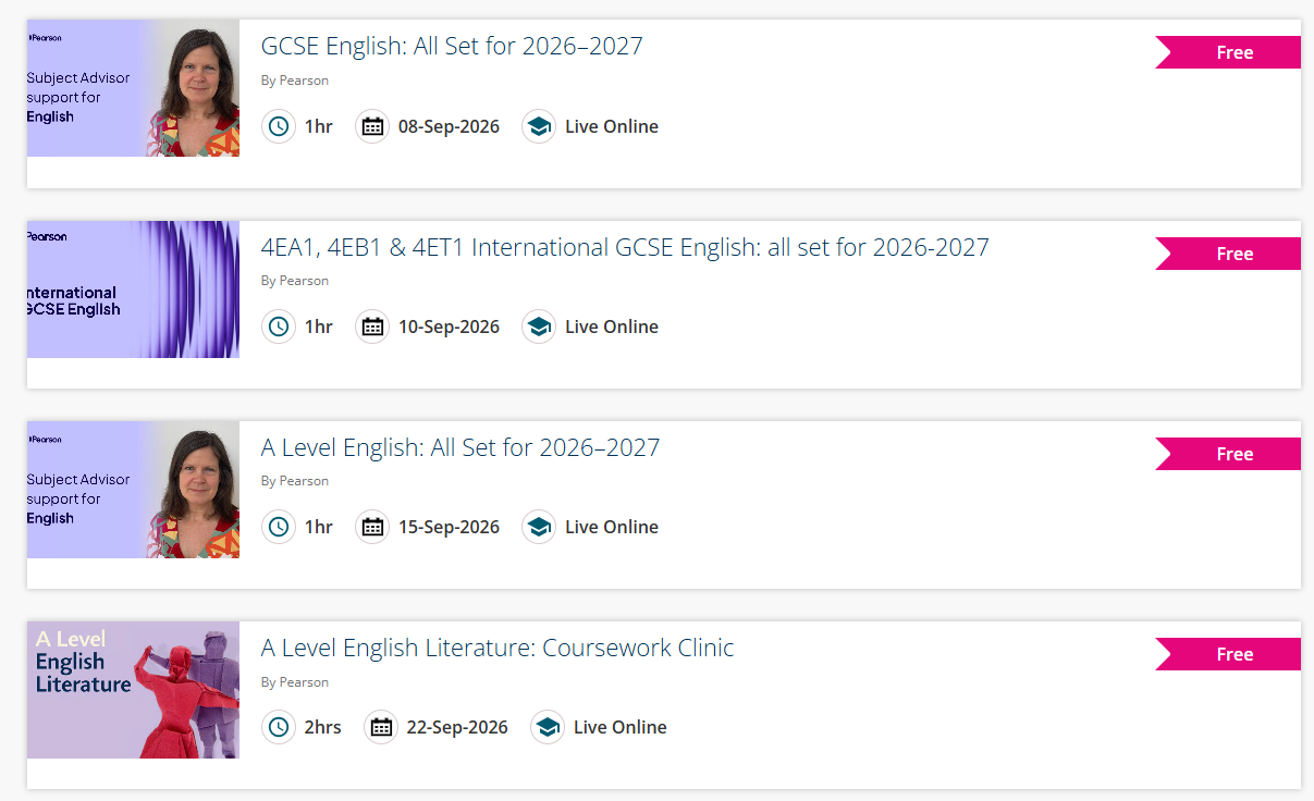 Snip of the details of 4 training courses