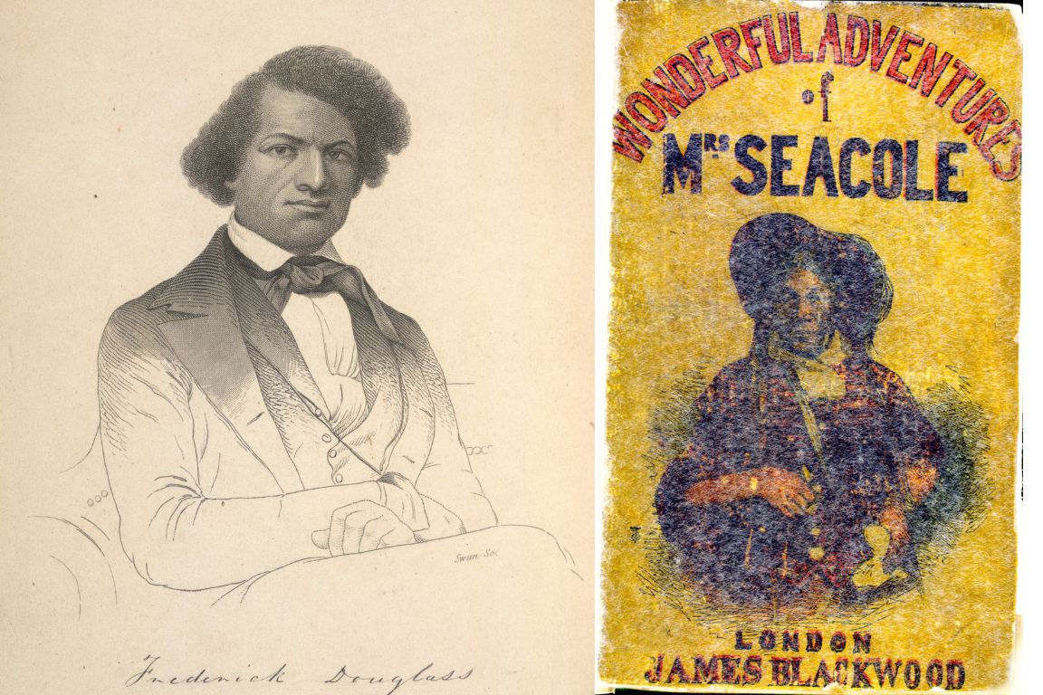 Images of Frederick Douglass and the front cover of a Mary Seacole novel