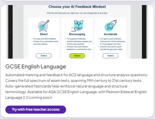 Screenshot of choices for feedback on Exam Practice Assistant