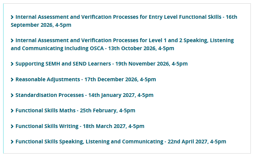 List of drop in session titles.