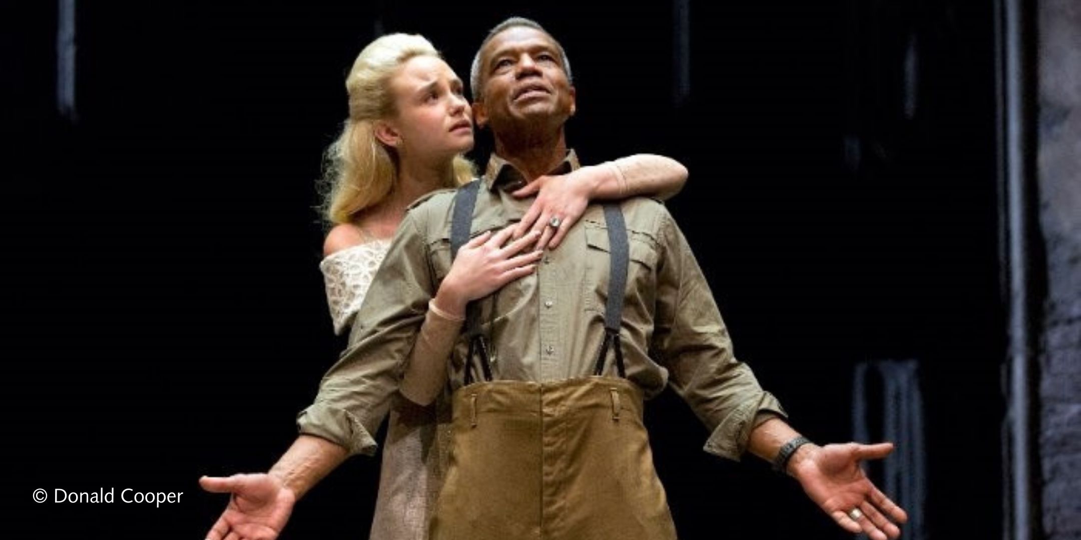 Photograph of Joanna Vanderham and Hugh Quarshie in Othello, 2015. Copyright Donald Cooper