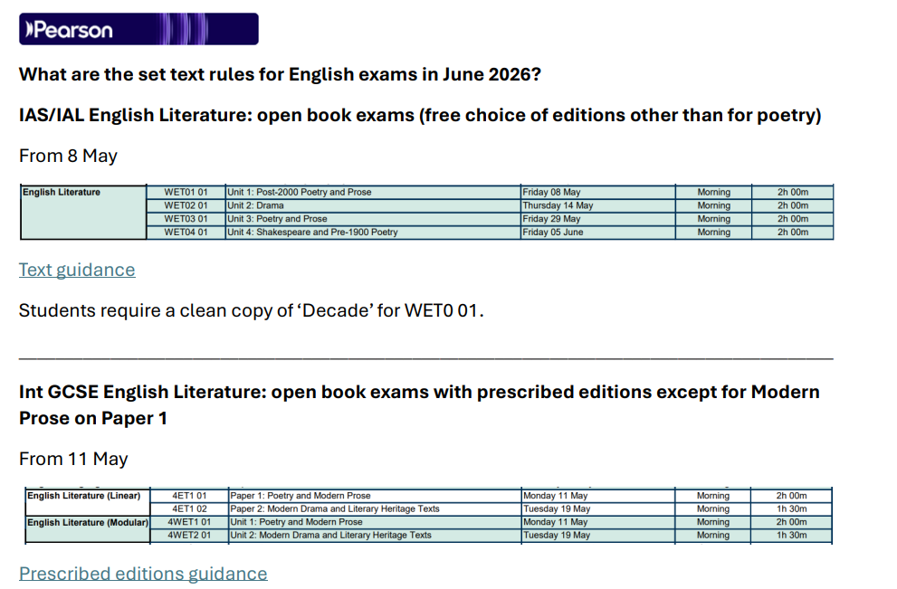 Image of June 2026 exam timetables