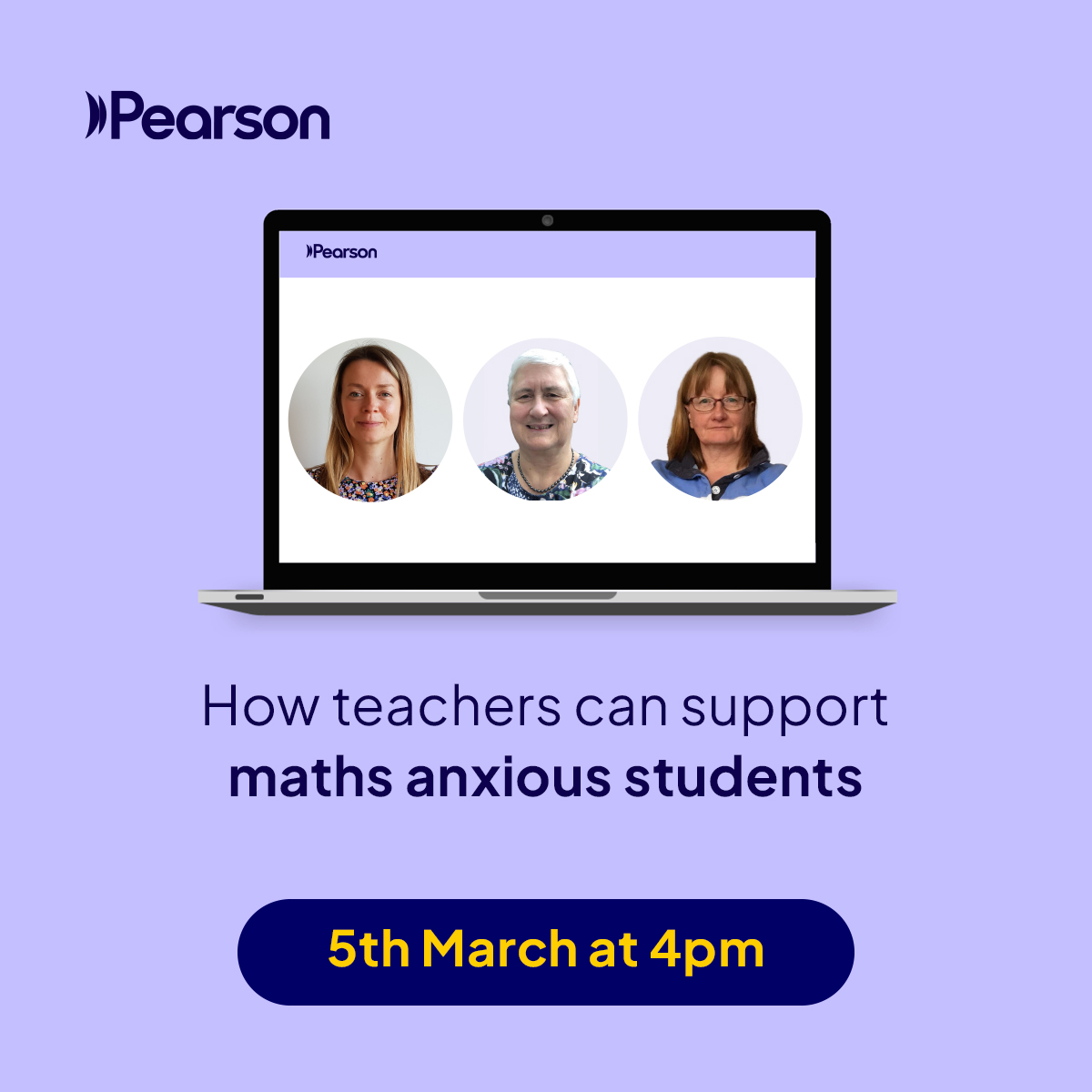 3 head shots of webinar presenters with date and time (5th March 4pm)