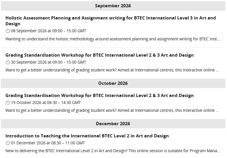 BTEC International Art and Design training 