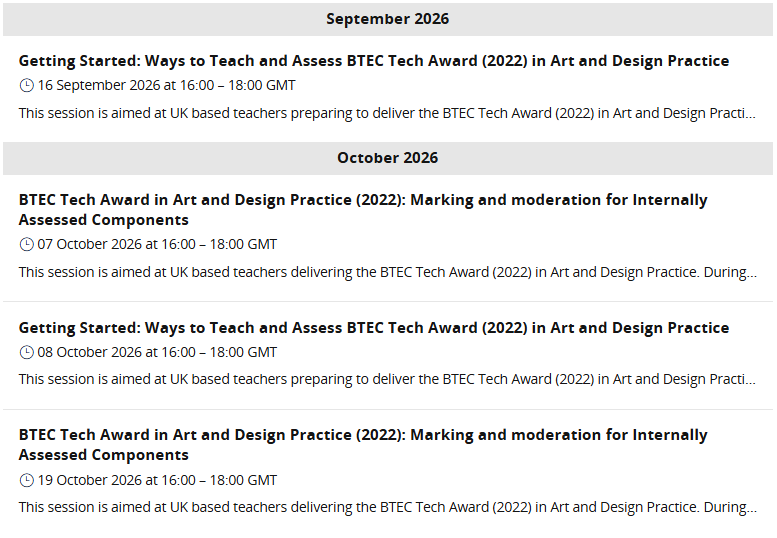 BTEC Tech Award Art and Design Practice training 