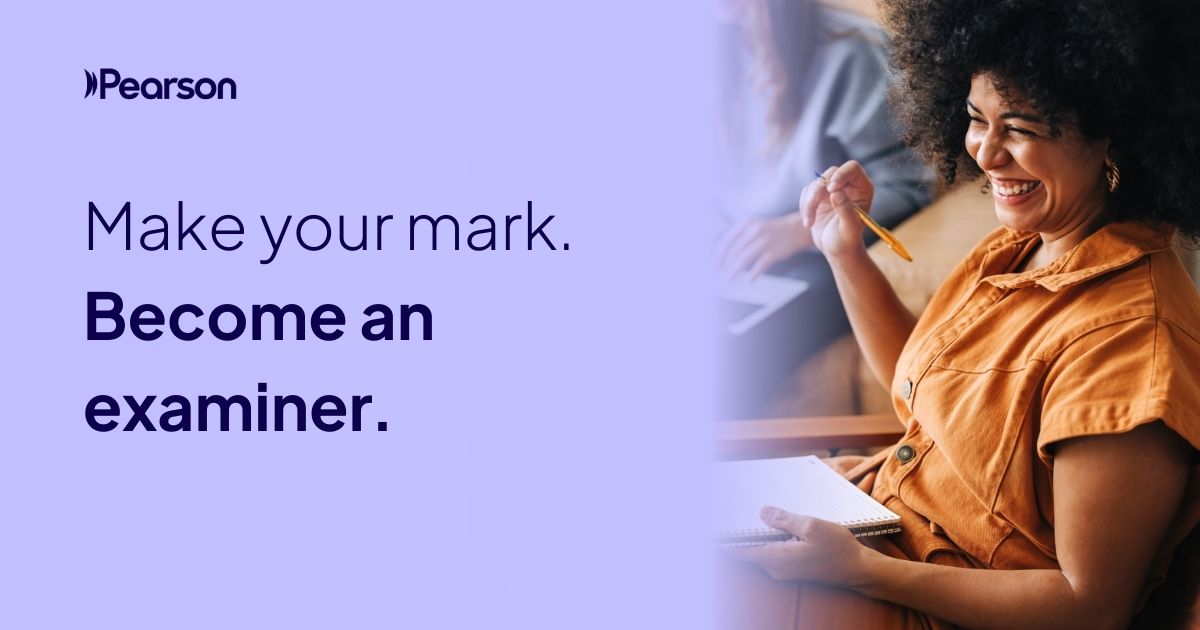 Make your mark - Become an examiner. A smiling examiner enjoys her marking!