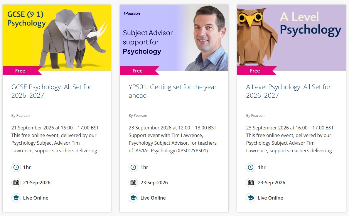 Screenshot from our training website showing the three 'all set...' events described below.